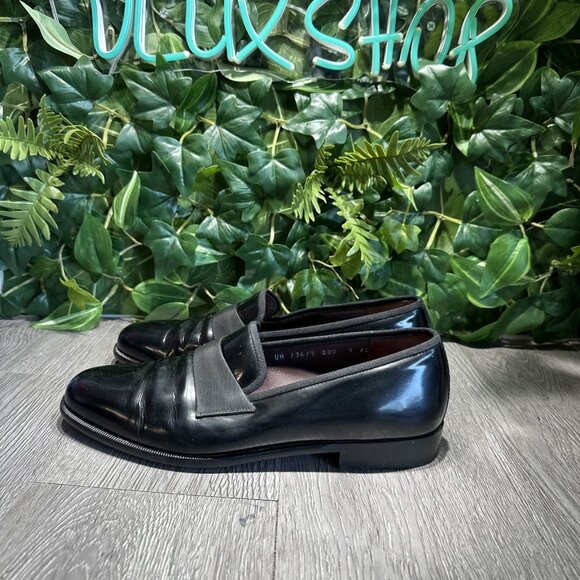 Salvatore Ferragamo Men Size 7 D Black Patent Leather Tuxedo Loafer Dress Shoes main image 3